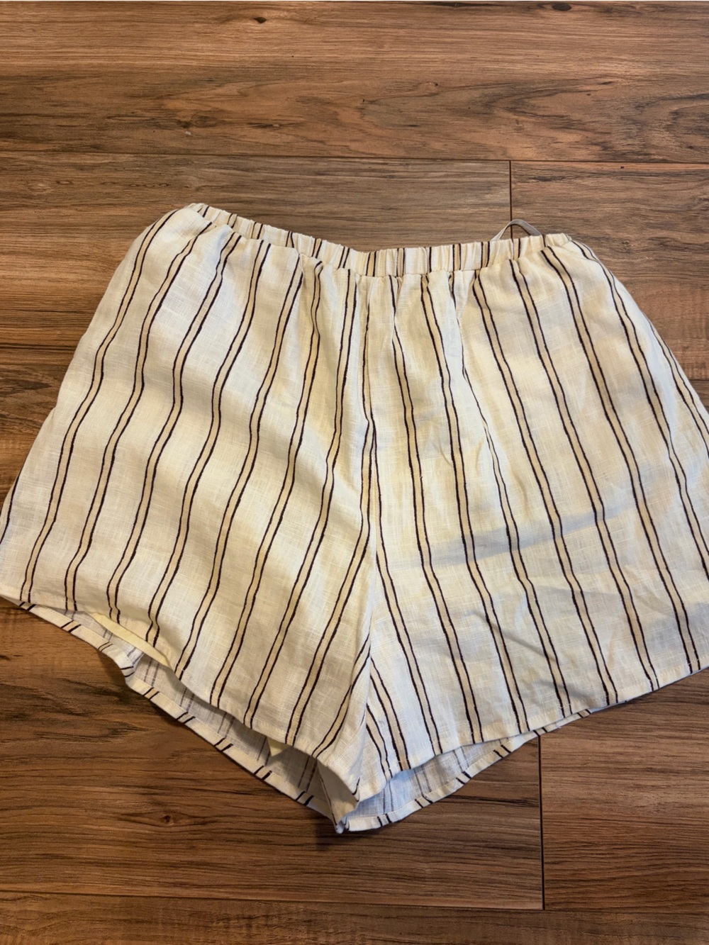 Princess Polly Cream Shorts with Brown Stripes